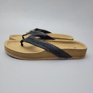 Sanuk She Loungy Womens Size 6 Black Brown Hemp Braid Flip Flops Sandals